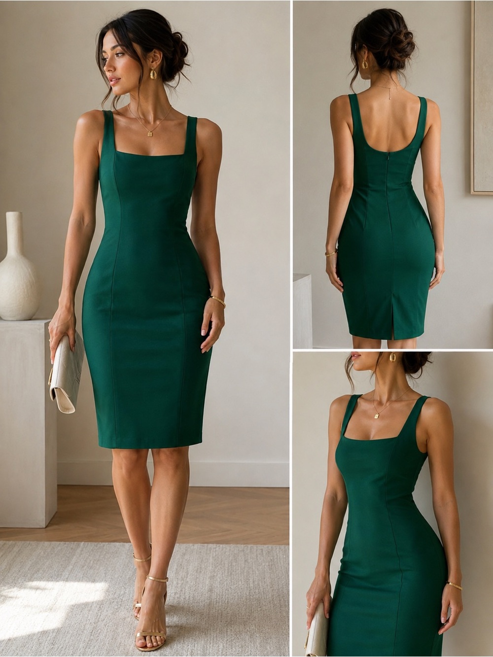 Banana Republic Emerald Green Square Neck Midi Sheath Dress Size 8